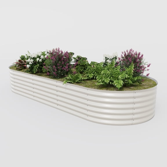 WildBreak Ourdoor Large Metal Garden Planter, 10 x 4 x 1.5 feet, Oval Shape, Beige, 1 Pack