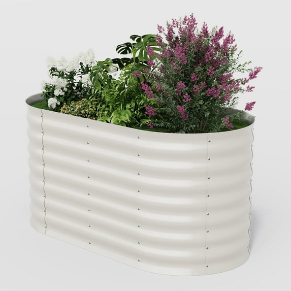 WildBreak Oval Steel Raised Garden Bed, 4 x 2 x 2 ft, Beige