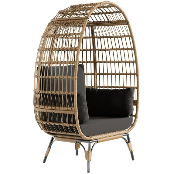 WildBreak Oversize Egg Hanging Chair, with Steel Frame and 4 Cushions - Brown