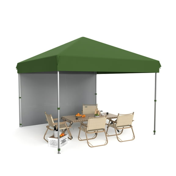 WildBreak Pop-up Canopy Tent, 10 x 10 feet, One-Person, Heavy Duty, One Sidewall, Green