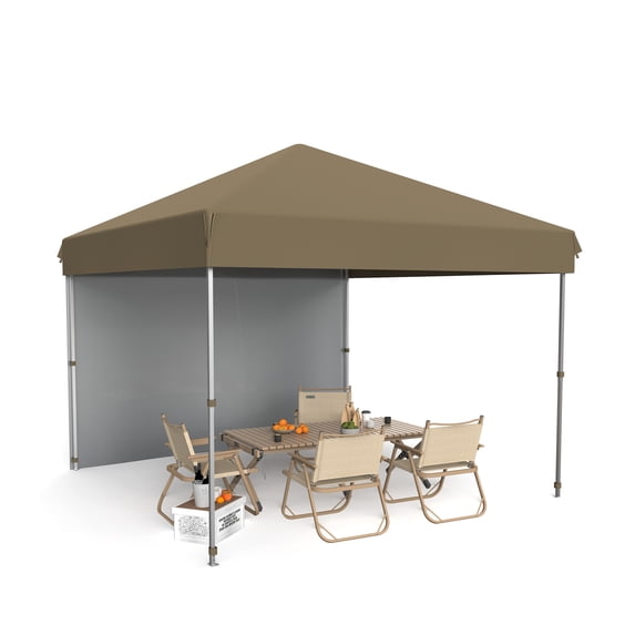 WildBreak Pop-up Canopy Tent, 10 x 10 feet, One-Person Set Up Heavy Duty, One Sidewall, Khaki