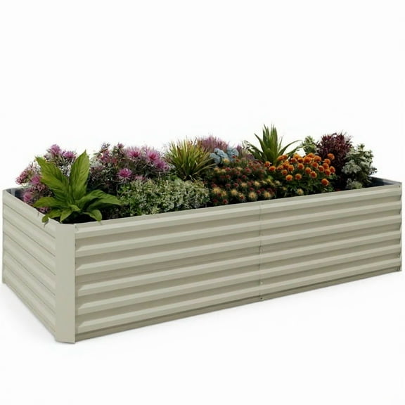 WildBreak Square Steel Raised Garden Bed, 8 x 4 x 2 ft, 2 ft Deep Root, Beige