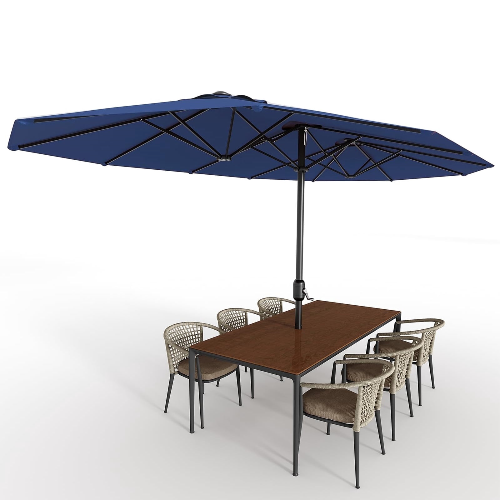 WildBreak Triple Size Large Patio Umbrella, with Crank Handle, Double-Sided, 13' x 6.5', Blue