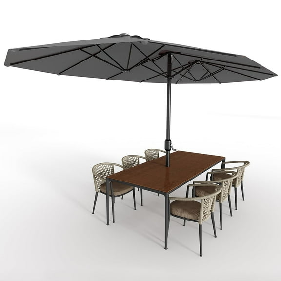 WildBreak Triple Size Large Patio Umbrella, with Crank Handle, Double-Sided, 13' x 6.5', Gray