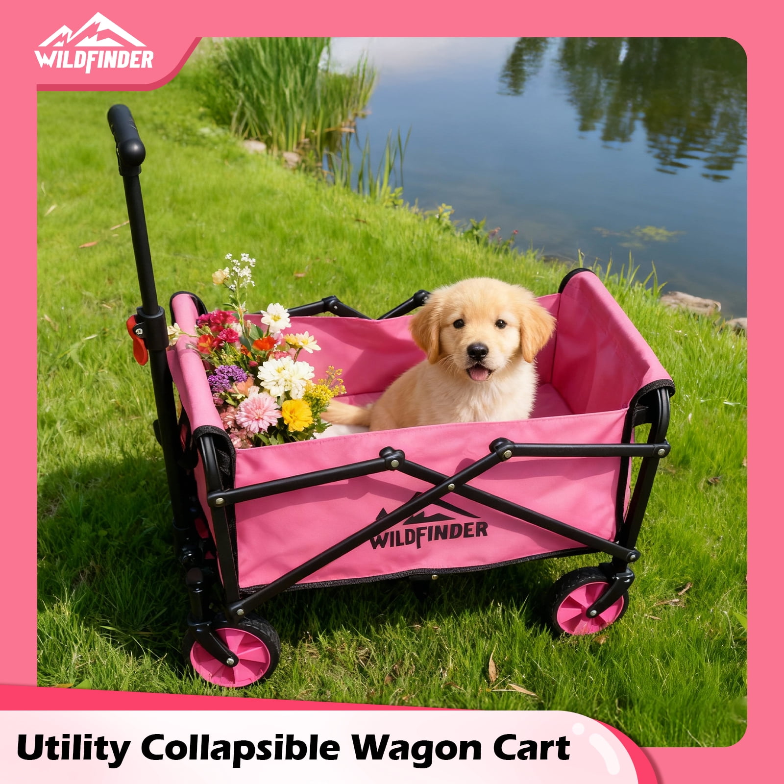 WildFinder Collapsible Outdoor Wagon Cart with Adjustable Handle
