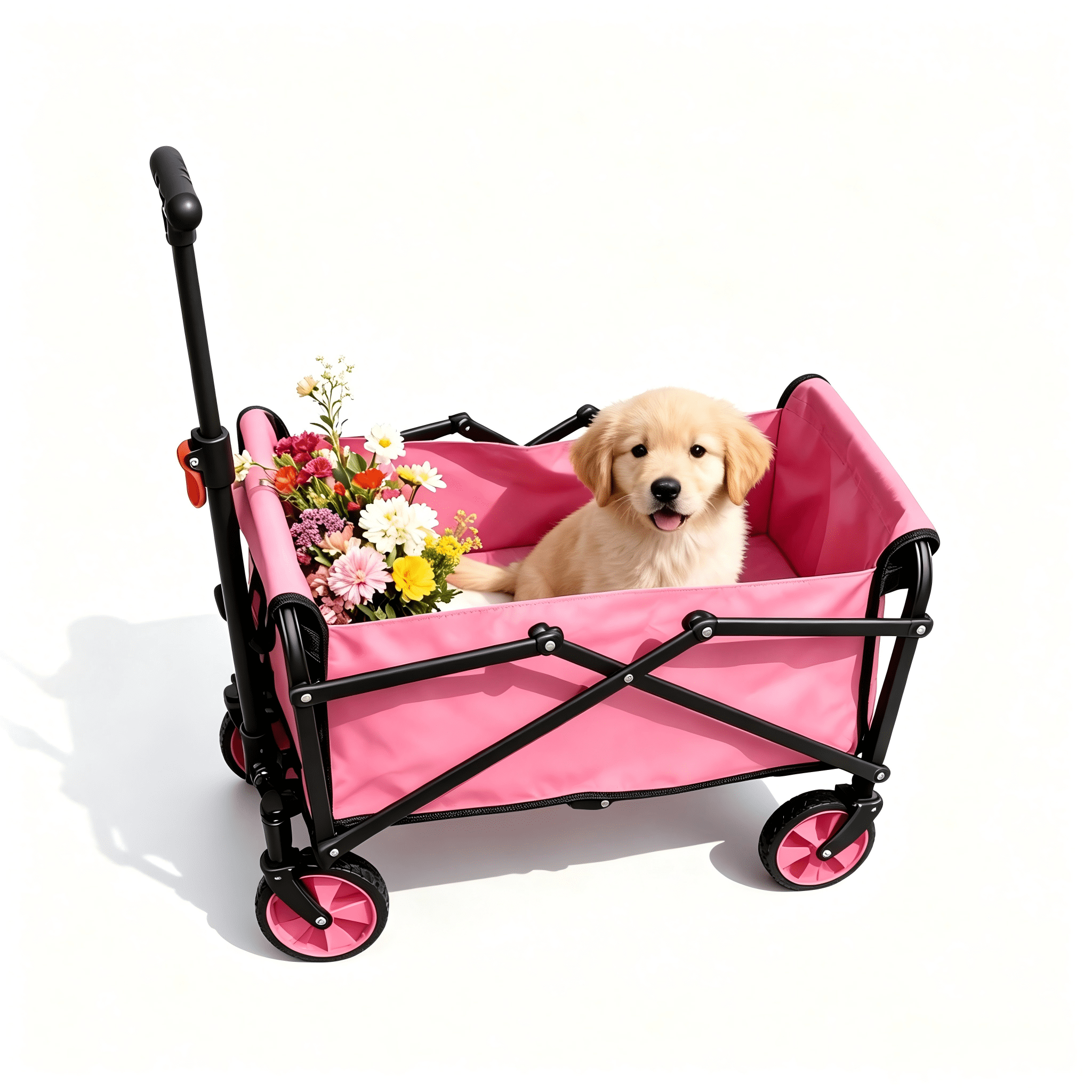 WildFinder Collapsible Small Outdoor Wagon Cart with Adjustable Handle & Waterproof Fabric, Folding Utility Wagon for Garden, Camping and Daily Use, Pink