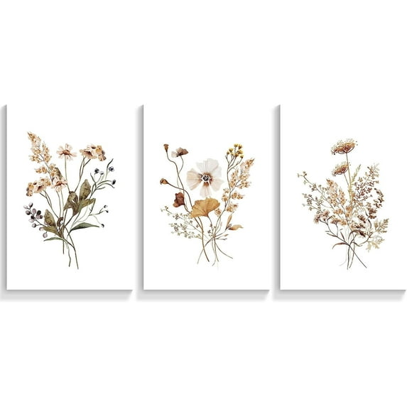 WildFlowers Watercolour Poster neutral botanical boho Canvas Wall Art Vintage Green Leaf Floral Nature Print Painting Country Decor Living Room Bedroom Room 12x16in Unframed 3Set