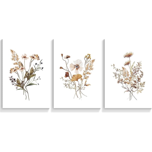 WildFlowers Watercolour Poster neutral botanical boho Canvas Wall Art Vintage Green Leaf Floral Nature Print Painting Country Decor Living Room Bedroom Room 12x16in Unframed 3Set