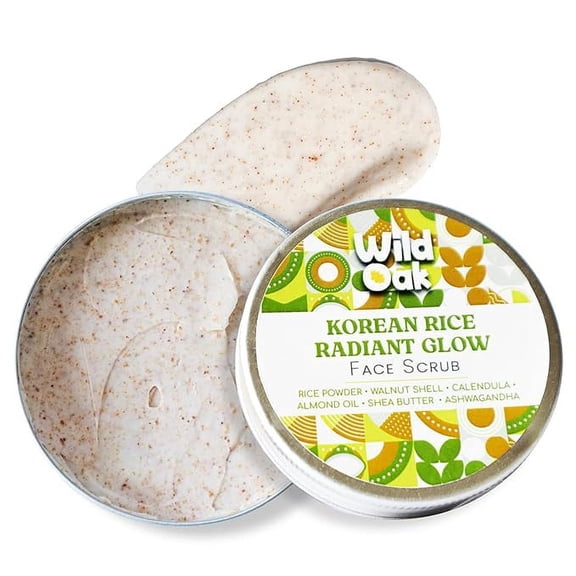 WildOak Korean Rice Face Scrub | Glass Skin & De-Tan| Boosts Collagen Naturally | Gentle Exfoliation for Glowing, Youthful Skin | Anti-Aging & Tan Removal | Hydrates & Repairs Skin Barrier | 3.52oz