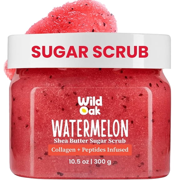 WildOak Wtermelon Shea Sugar Body Scrub | With Collagen & Peptides | Tan Removal | Lightens Dark Areas like Neck & Elbows | Smoothen Bumpy Legs & Hands | Ultra Hydrating & Exfoliating Scrub