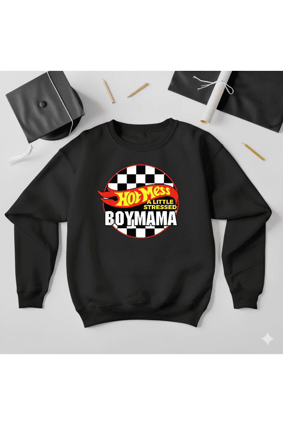 WildPaw Apparel Hot Mess Boy Mama Funny Cute Mom Quote Sweatshirt V41246, up to size 5XL