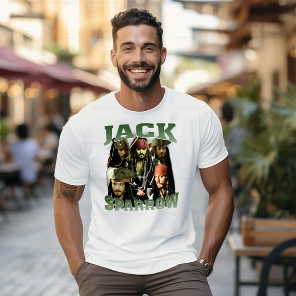 WildPaw Apparel Jack Sparrow Vintage Shirt, Pirates of The Caribbean Fan Tee, for men & women, up to size 5XL.