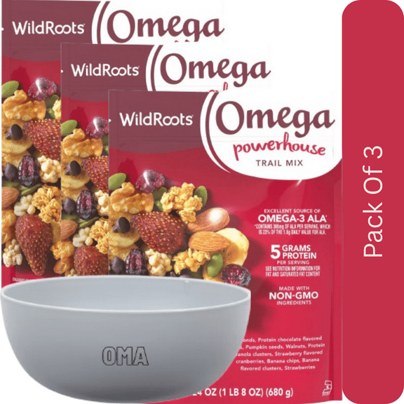 WildRoots Omega Powerhouse Trail Mix, Energy-Boosting Superfood Blend, 24 oz. With White Bowl By OMA