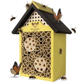 Wildyard Mason Bee House Cedar Wood Bamboo Pollinator Nesting Box Yellow Insect Hotel