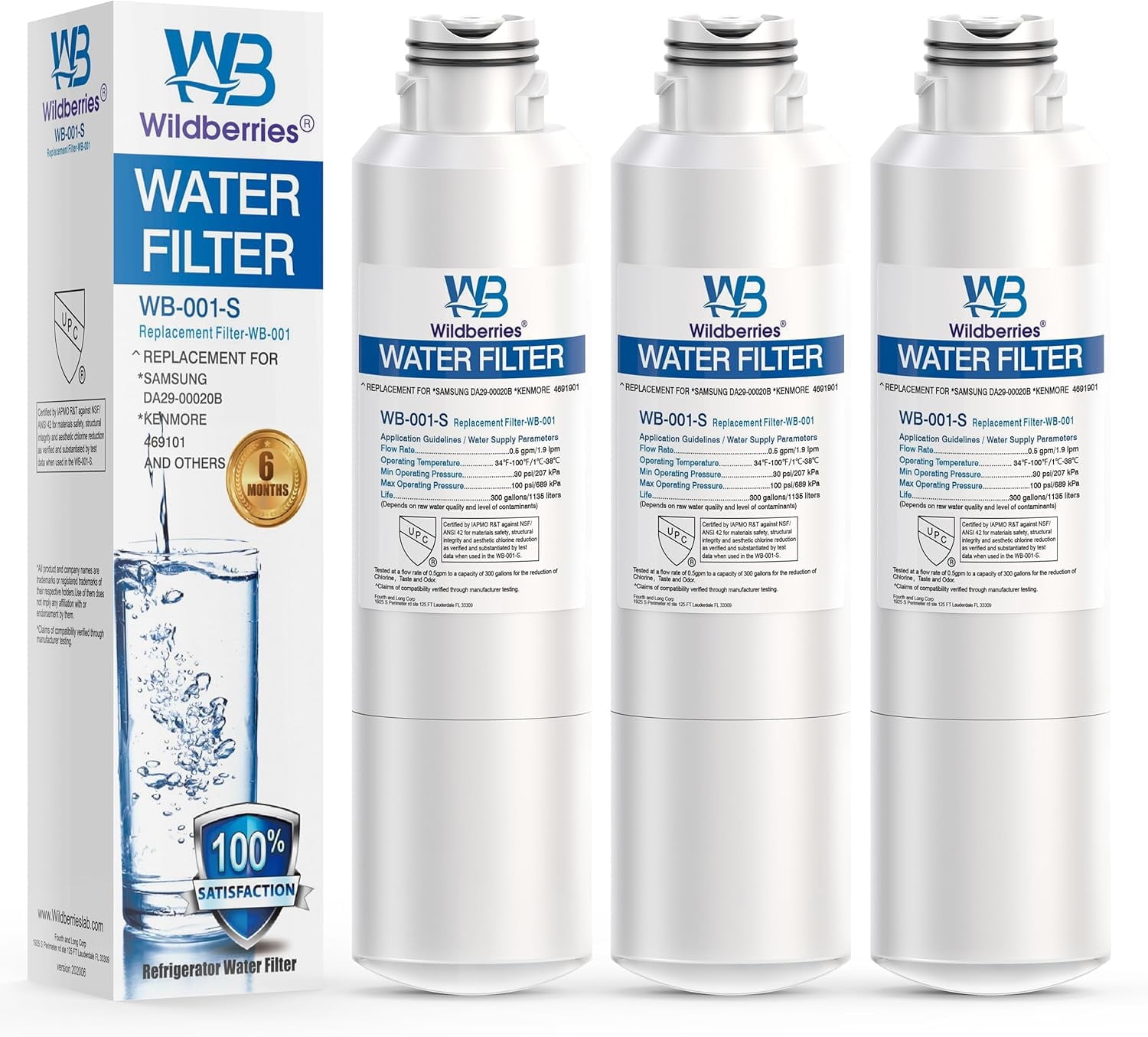 Wildberries DA29-00020B Refrigerator Water Filter Replacement for Samsung DA97-08006A, RS25J500DSR, RF23J9011SG, RF23J9011SR/AA, RF263TEAESG, RS25J500DSG, RF263BEAESR, HAF-CIN/EXP, RF28HFEDBSR, 3pack