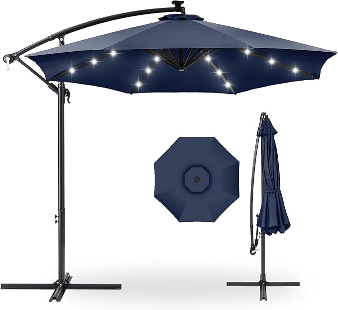 Wildbreak 10 ft Offset Hanging Market Patio Umbrella, with Solar LED, Easy Tilt Adjustment, Blue