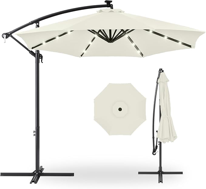 Wildbreak 10 ft Offset Hanging Market Patio Umbrella, with Solar LED, Easy Tilt Adjustment, Off-white