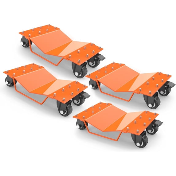 Wildbreak Car Wheel Dolly with Brakes, 8000 lbs Max, Set of 4, Heavy Duty, Orange
