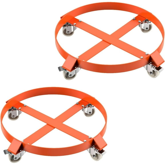 Wildbreak Drum Dolly with 4 Caster Wheels, Heavy Duty, 1000 lbs Capacity, Orange, 2 Pack