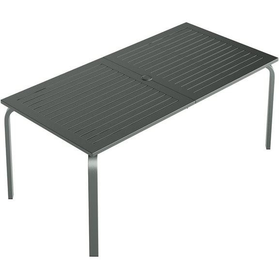 Wildbreak Outdoor Dining Table for 8 Person, 70.9 x 35 x 29", Slat Top & Umbrella Hole, Gray