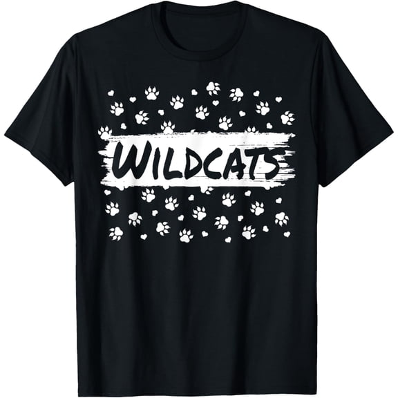 Wildcats Mascot School Spirit Back to School Footprint Squad T-ShirtMen and women, Black T-shirt, size: Extra large S-4XL