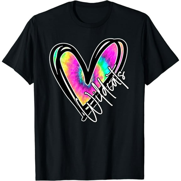 Wildcats Tie Dye Heart Wildcat Love School Spirit Mascot T-Shirt