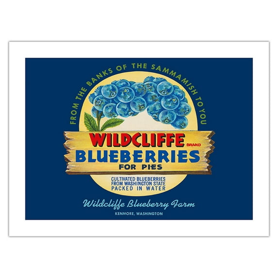 Wildcliffe Blueberries - Washington - Vintage Fruit Crate Label c.1950s - Bamboo Fine Art 290gsm Paper (Unframed) 12x16in