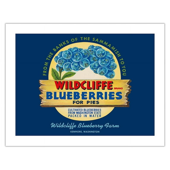 Wildcliffe Blueberries - Washington - Vintage Fruit Crate Label c.1950s - Bamboo Fine Art 290gsm Paper (Unframed) 17x22in