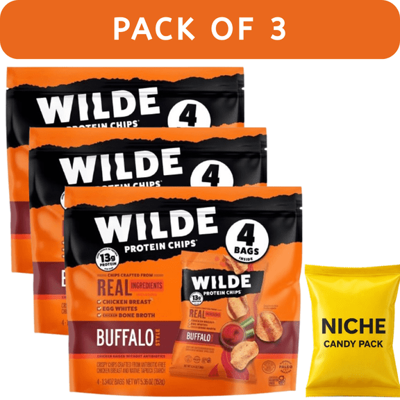 Wilde Brand Buffalo Corn Puffed Chips  4ct Bags (3Pack, 5.36oz each)