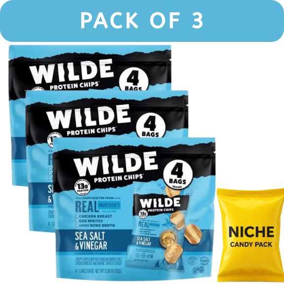 Wilde Brand Sea Salt & Vinegar Corn Puffed Chips 4ct Bags (3Pack)