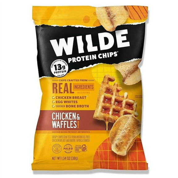 Wilde Brands, Protein Chips, Chicken & Waffles, 8 Bags, 1.34 oz Pack of 3