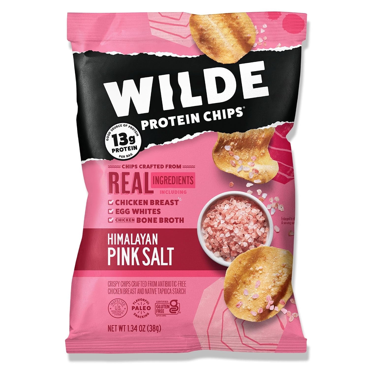 Wilde Brands, Protein Chips, Himalayan Pink Salt, 8 Bags, 1.34 oz Pack of 2