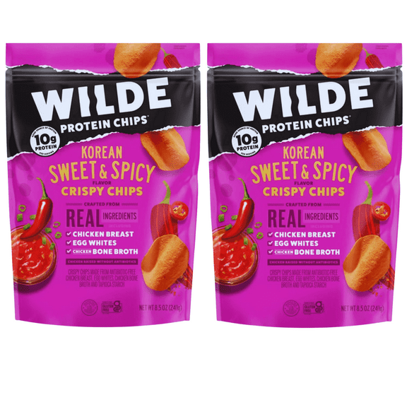 Wilde Protein Chips, Korean Sweet & Spicy Flavor, 8.5 oz Bag, 2 Pack, High Protein Gluten Free Crispy Chips