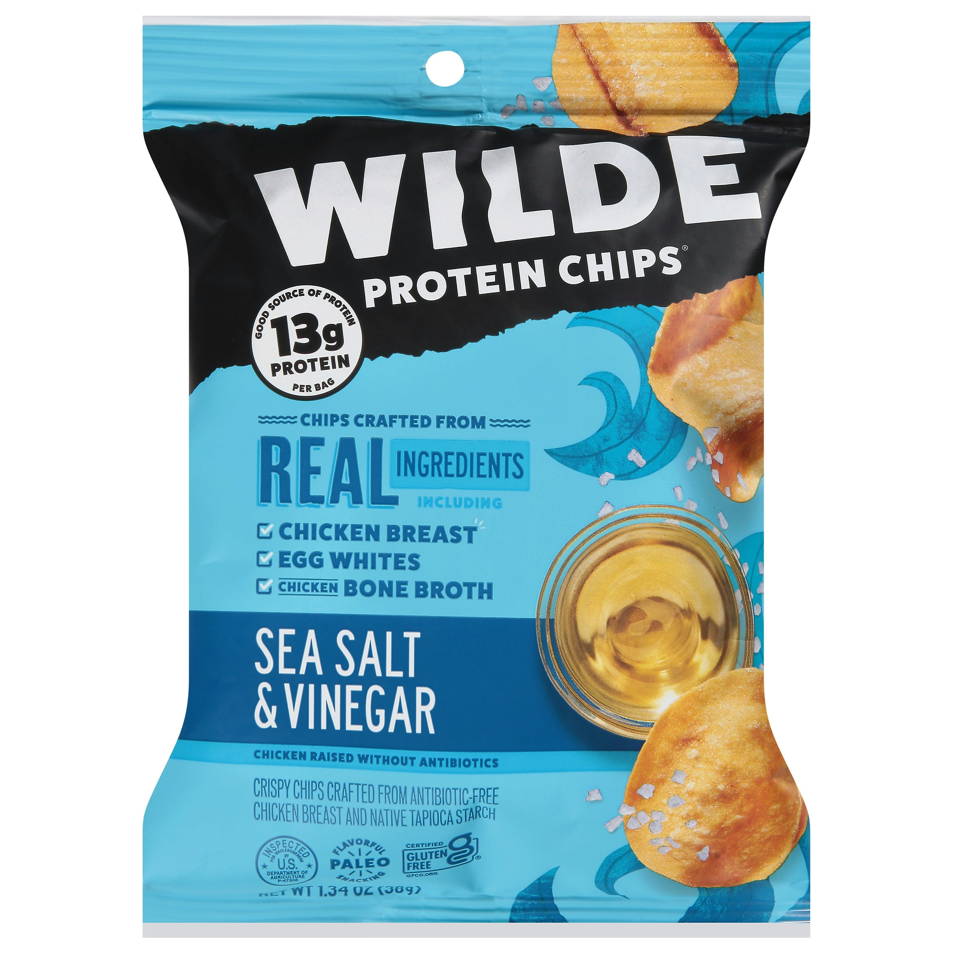 Wilde Snacks Chicken Salt & Vinegar Chips 1.34 oz (Pack Of 16)