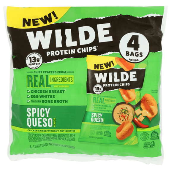 Wilde Spicy Queso Chicken Protein Chips 4 Pack 1.34 oz - Pack of 5