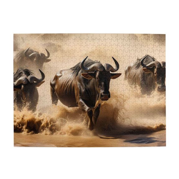 Wildebeest Migration River 500-Piece Wooden Jigsaw Puzzle for Adults, Fun & Challenging Family Brain-Teaser, Perfect Home Decor & Gift