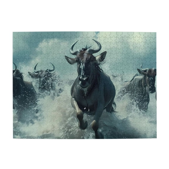 Wildebeest Migration River Crossing 500-Piece Wooden Jigsaw Puzzle for Adults, Fun & Challenging Family Game, Stylish Wall Decor & Holiday Gift