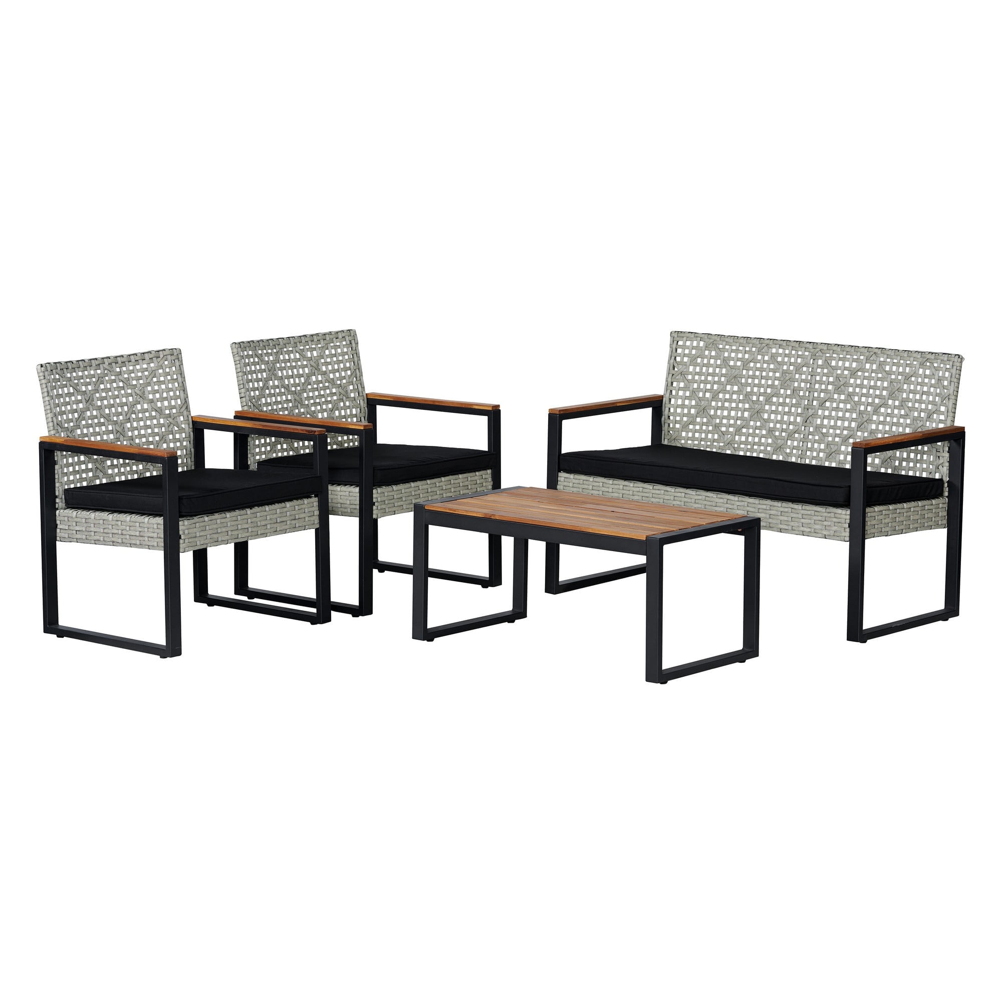 Wilder Black and Natural Faux Wicker 4-Piece Patio Set