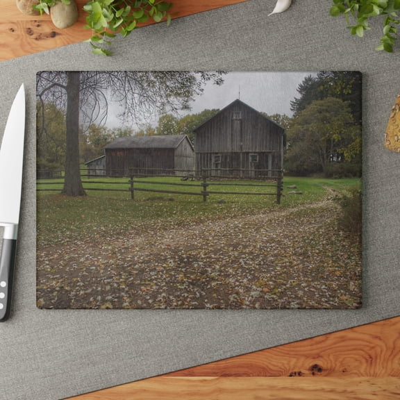 U R There Photography Wilder Road Greys II Rustic Farmhouse Tempered-Glass Cutting Board 11"x 15"