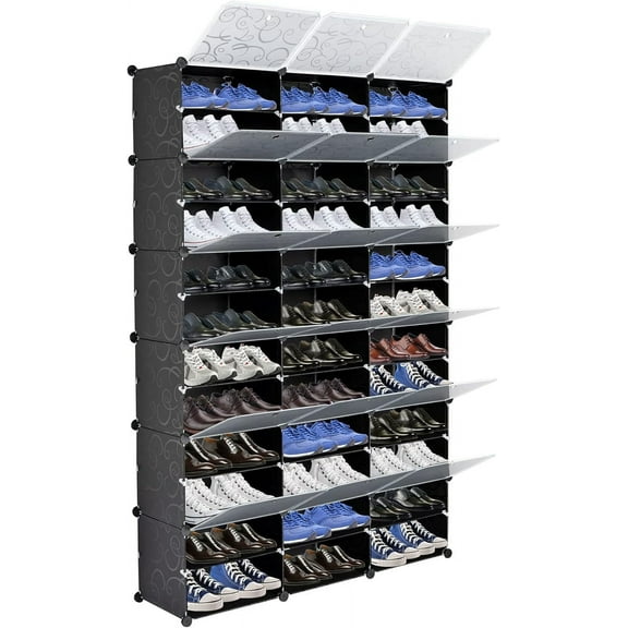 WilderHome 12 Tier Portable Shoe Rack Organizer, 72 Pair Covered Shoe Storage Shelves Rack,36 Grids Expandable Shelf Storage Cabinet Stand for Heels,Boots,Slippers,Perfect for Entryway,Hallway,Black