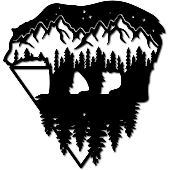 Wilderness Bear Metal Wall Art Decor Mountain Forest Black Wall Signs Iron Hanging Metal Ornament Sculpture for Balcony Garden Home Bedroom Kitchen Decoration Outdoor Gift 11.8x11.4Inch