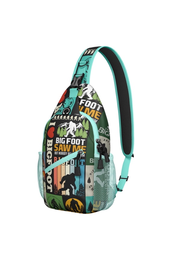 Wilderness Bigfoot Survival Sling Backpack for Men Women, Funny Sasquatch Travel Crossbody Bag for Outdoor Hiking and Camping