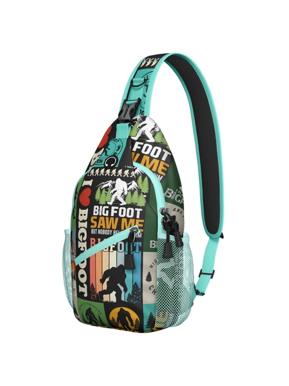 Wilderness Bigfoot Survival Sling Backpack for Men Women, Funny Sasquatch Travel Crossbody Bag for Outdoor Hiking and Camping