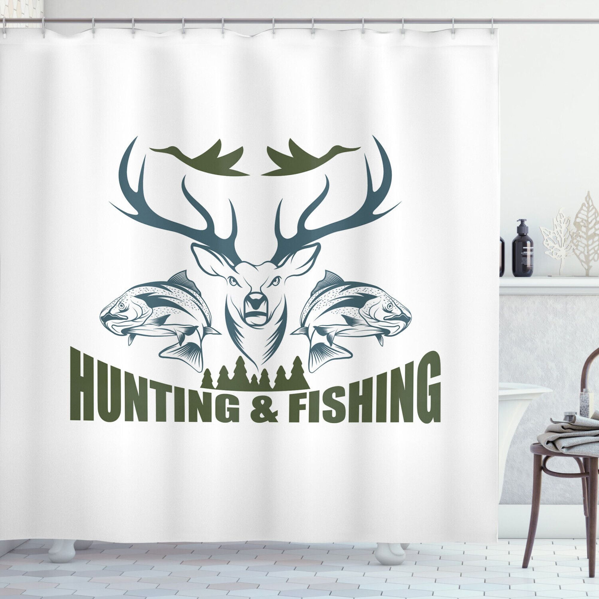 Wilderness Charm Hunting Shower Curtain with Artistic Emblem Print for