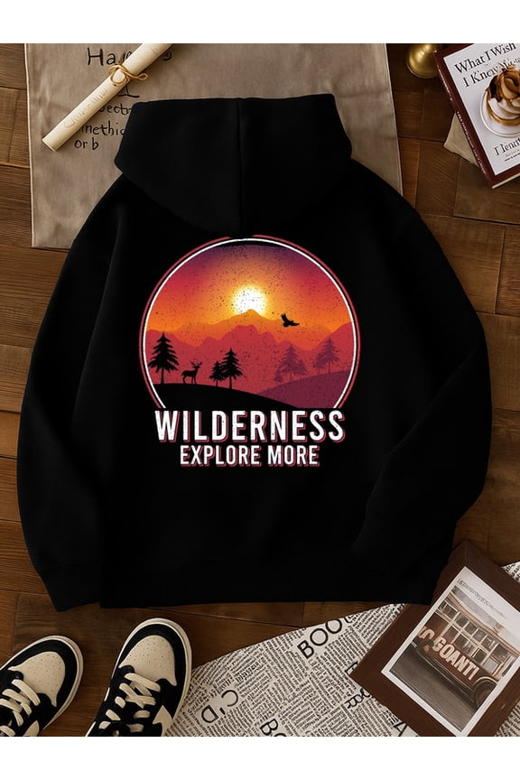 Wilderness Explorer graphic hoodies Camping mens hooded sweatshirt black Sweatshirt Streetwear For Winter Fall, As Gifts winter christian cute funny Unique Design Unisex hoodie