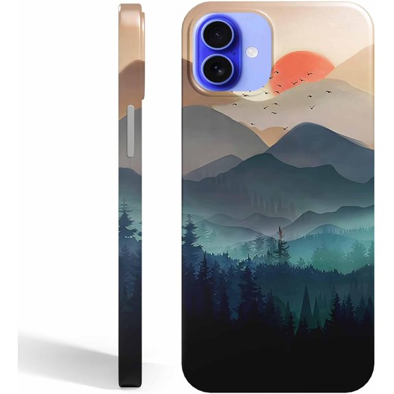 Wilderness Landscape for iPhone 16 Case, Nature Mountain Sunset Scenery Pattern, Full Cover Smooth Tough PC Case for iPhone 16