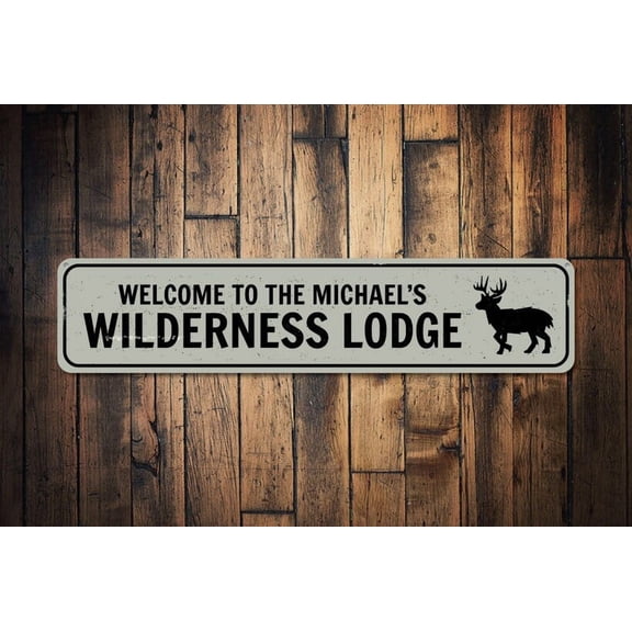 Wilderness Lodge Sign Welcome Wild Animals Sign Custom Family Name Sign Metal Cabin Decor - Lodge Decor - Size: 16 x 4 Inches