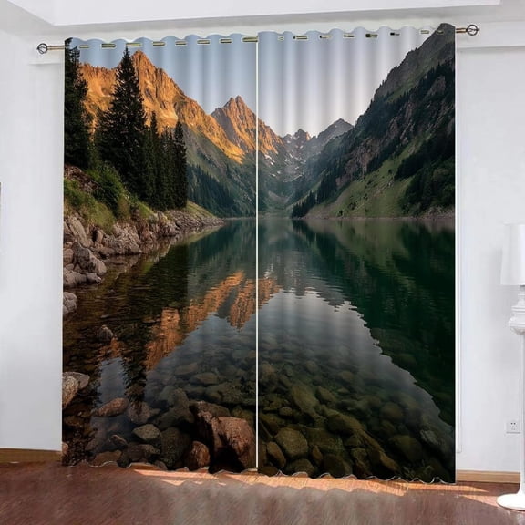 Wilderness Mountain Lake LandscapeBlackout Decor Curtains Forest Trees Reflections Window Treatment Set Insulation Noise Reduction Curtains For Living Room Bedroom Drapes 42"W x 90"L (Pack of 2)