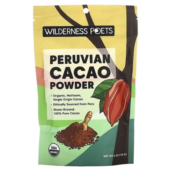 Wilderness Poets, Organic Peruvian Cacao Powder, 6 oz Pack of 3