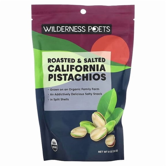 Wilderness Poets, Organic Roasted and Salted California Pistachios, 8 oz Pack of 2